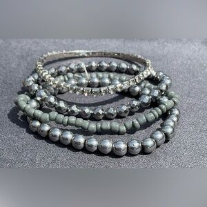 4 RIAH Fashion  GREY- Shine, Clear Crystal, Stretch Layering Bracelets